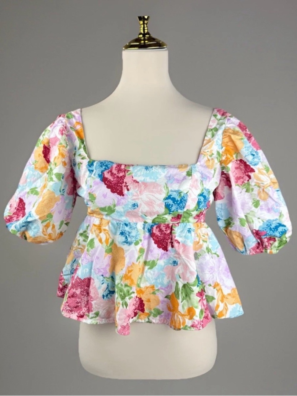 Buddy Love Women's Peplum Top Sz Small Spring Puff Sleeve Coquette Milkmaid